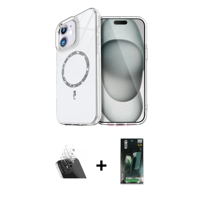 MARSİLYAN™- iPhone 11 Kılıf Kıvılcım Form Prime - Siyah 360 Mat Full Body Arka Koruyucu + Kamera Lens Koruma Cam - SF