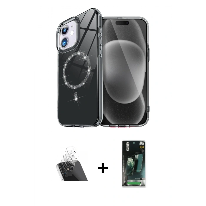MARSİLYAN™- iPhone 11 Kılıf Kıvılcım Form Prime - Siyah 360 Mat Full Body Arka Koruyucu + Kamera Lens Koruma Cam - SF