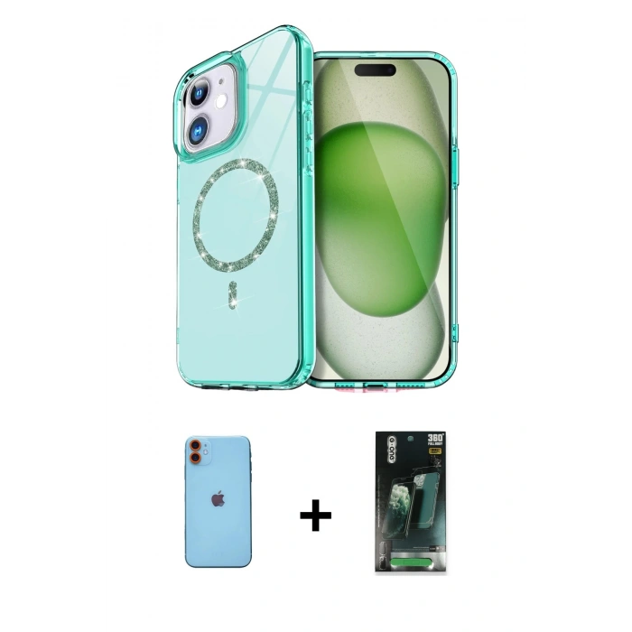 MARSİLYAN™- iPhone 11 Kılıf Kıvılcım Form Prime - Siyah 360 Mat Full Body Arka Koruyucu + Neon Fosforlu Kamera Lens - TU