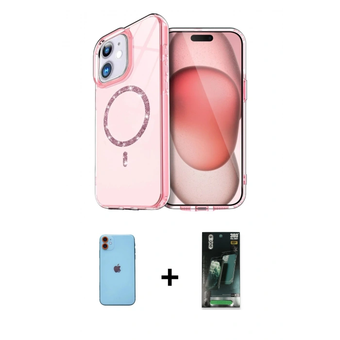 MARSİLYAN™- iPhone 11 Kılıf Kıvılcım Form Prime - Siyah 360 Mat Full Body Arka Koruyucu + Neon Fosforlu Kamera Lens - TU