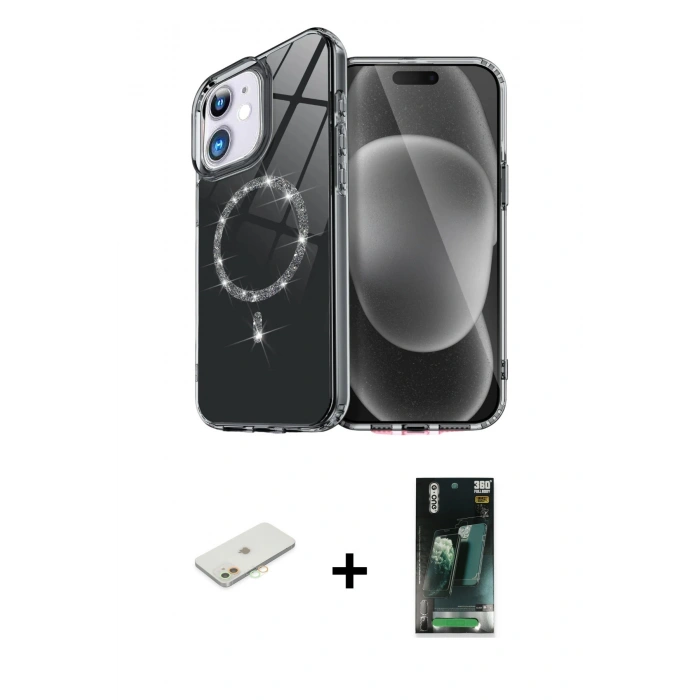 MARSİLYAN™- iPhone 11 Kılıf Kıvılcım Form Prime - Siyah 360 Mat Full Body Arka Koruyucu + Renkli Kamera Lens Koruma Cam - TU