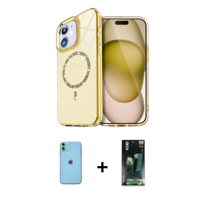 MARSİLYAN™- iPhone 11 Kılıf Kıvılcım Form Prime - Siyah 360 Mat Full Body Arka Koruyucu + Neon Fosforlu Kamera Lens - YL