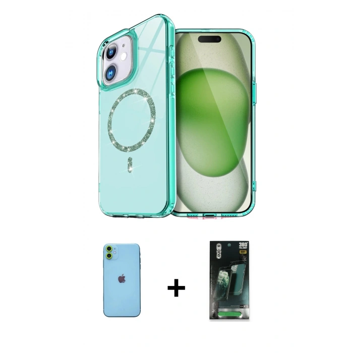 MARSİLYAN™- iPhone 11 Kılıf Kıvılcım Form Prime - Siyah 360 Mat Full Body Arka Koruyucu + Neon Fosforlu Kamera Lens - YL