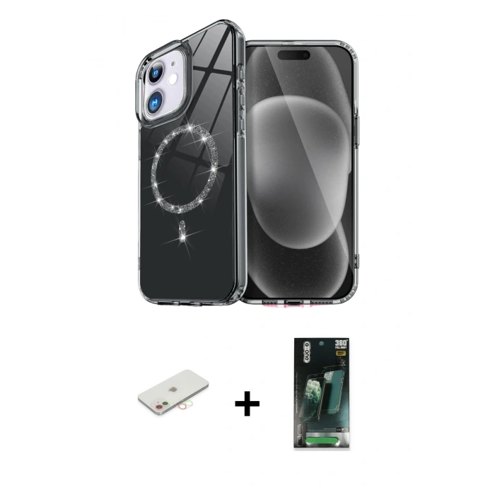 MARSİLYAN™- iPhone 11 Kılıf Kıvılcım Form Prime - Siyah 360 Mat Full Body Arka Koruyucu + Renkli Kamera Lens Koruma Cam - YL
