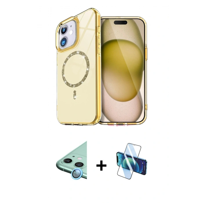 MARSİLYAN™- iPhone 11 Kılıf Kıvılcım Form Prime - Siyah 3D Antistatik Cam Ekran Koruyucu + Raze Metal Kamera Lens - MI