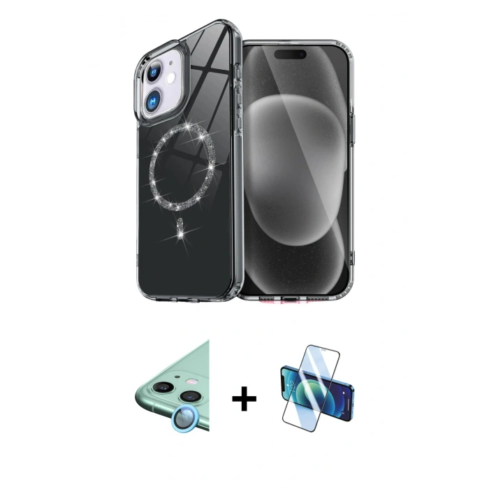 MARSİLYAN™- iPhone 11 Kılıf Kıvılcım Form Prime - Siyah 3D Antistatik Cam Ekran Koruyucu + Raze Metal Kamera Lens - MI