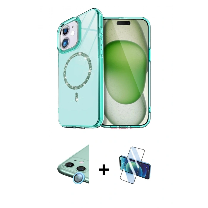 MARSİLYAN™- iPhone 11 Kılıf Kıvılcım Form Prime - Siyah 3D Antistatik Cam Ekran Koruyucu + Raze Metal Kamera Lens - MI
