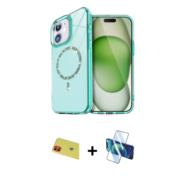 MARSİLYAN™- iPhone 11 Kılıf Kıvılcım Form Prime - Siyah 3D Antistatik Cam Ekran Koruyucu + Rainbow Kamera Lens Koruma Cam - KI