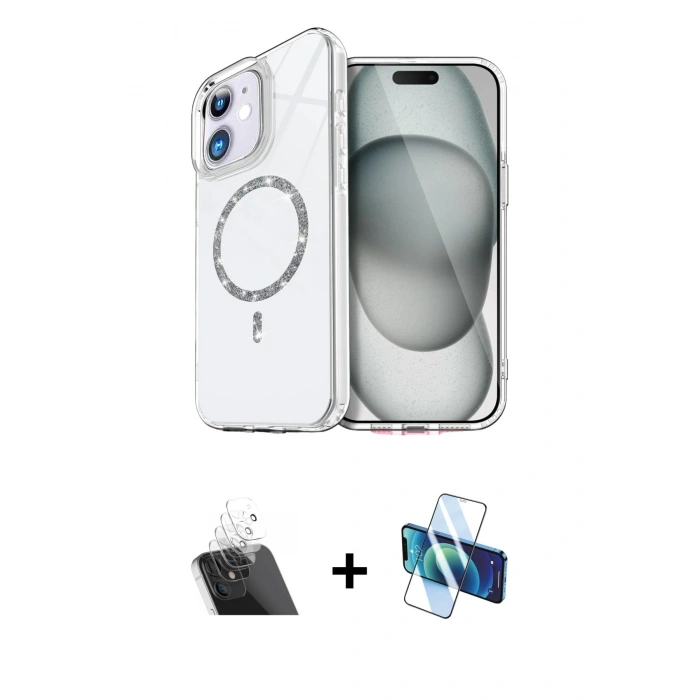 MARSİLYAN™- iPhone 11 Kılıf Kıvılcım Form Prime - Siyah 3D Antistatik Cam Ekran Koruyucu + Kamera Lens Koruma Cam - SF