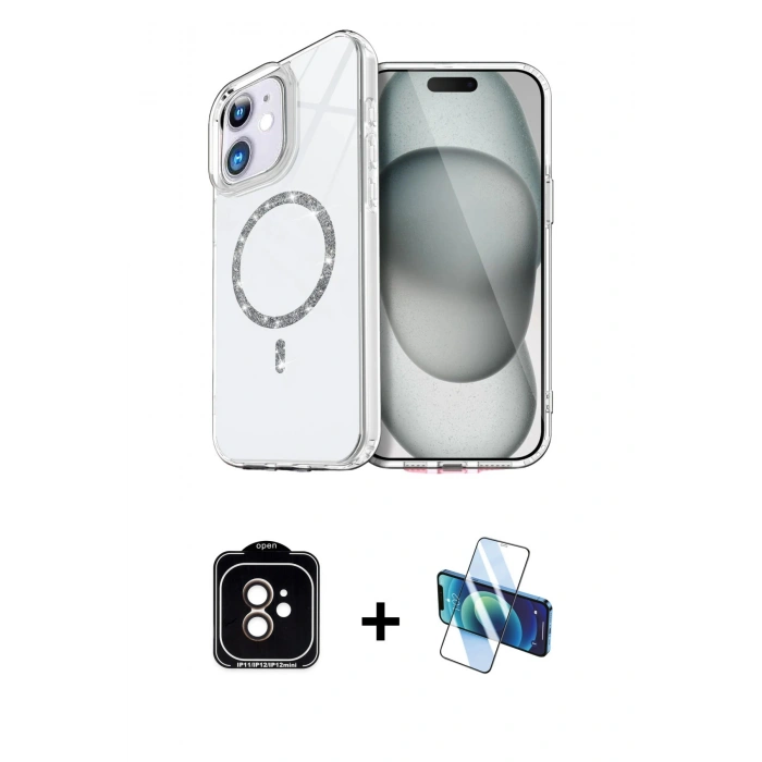 MARSİLYAN™- iPhone 11 Kılıf Kıvılcım Form Prime - Siyah 3D Antistatik Cam Ekran Koruyucu + PVD Metal Kamera Lens - TU