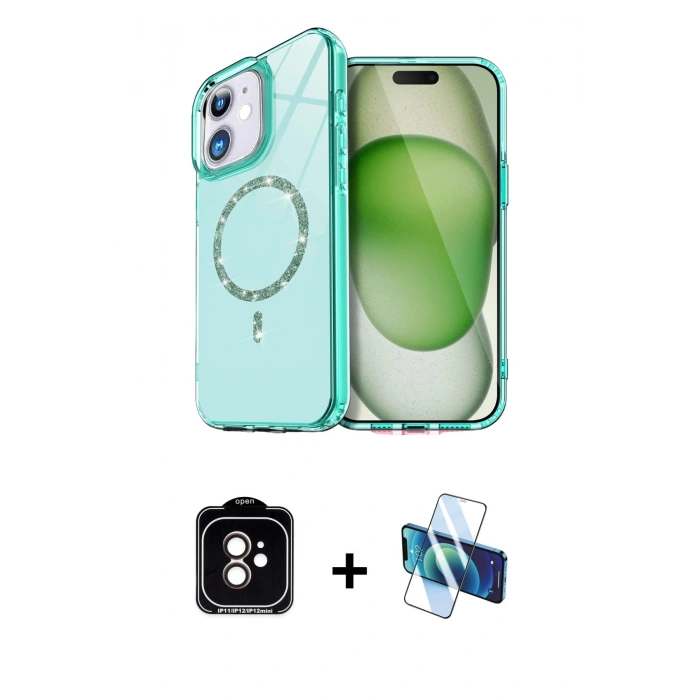 MARSİLYAN™- iPhone 11 Kılıf Kıvılcım Form Prime - Siyah 3D Antistatik Cam Ekran Koruyucu + PVD Metal Kamera Lens - TU
