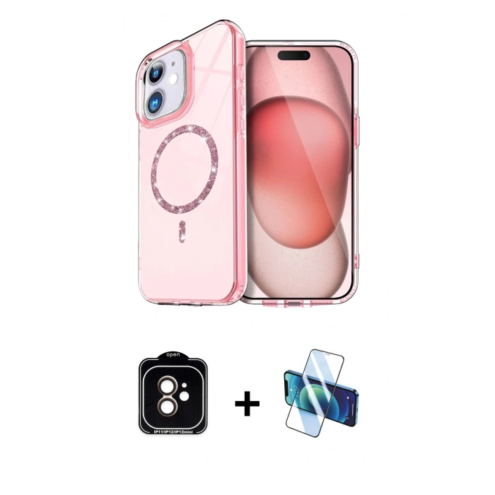 MARSİLYAN™- iPhone 11 Kılıf Kıvılcım Form Prime - Siyah 3D Antistatik Cam Ekran Koruyucu + PVD Metal Kamera Lens - TU
