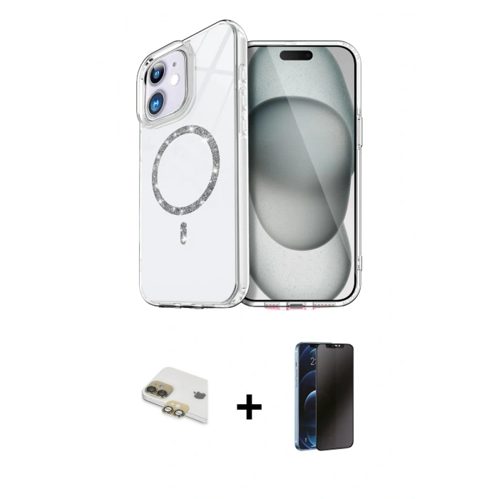 MARSİLYAN™- iPhone 11 Kılıf Kıvılcım Form Prime - Siyah 3D Antistatik Hayalet Cam Ekran Koruyucu + Pers Alüminyum Kamera Lens - GD