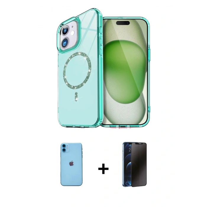 MARSİLYAN™- iPhone 11 Kılıf Kıvılcım Form Prime - Siyah 3D Antistatik Hayalet Cam Ekran Koruyucu + Neon Fosforlu Kamera Lens - MI