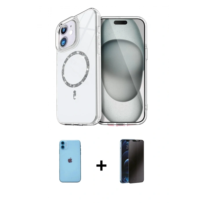 MARSİLYAN™- iPhone 11 Kılıf Kıvılcım Form Prime - Siyah 3D Antistatik Hayalet Cam Ekran Koruyucu + Neon Fosforlu Kamera Lens - MI