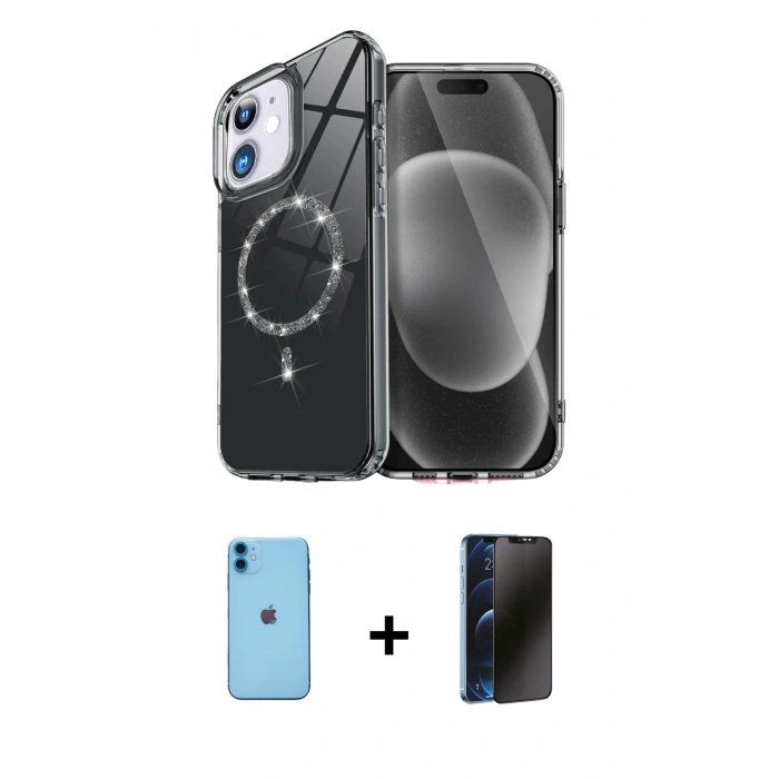 MARSİLYAN™- iPhone 11 Kılıf Kıvılcım Form Prime - Siyah 3D Antistatik Hayalet Cam Ekran Koruyucu + Neon Fosforlu Kamera Lens - MI