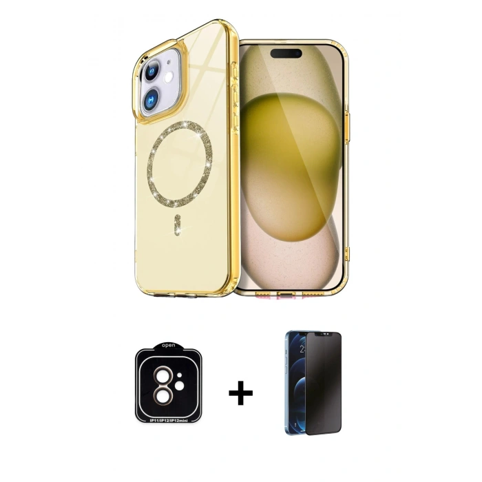 MARSİLYAN™- iPhone 11 Kılıf Kıvılcım Form Prime - Siyah 3D Antistatik Hayalet Cam Ekran Koruyucu + PVD Metal Kamera Lens - TU