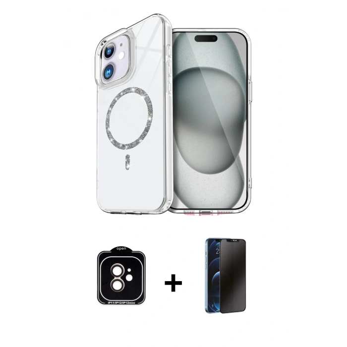 MARSİLYAN™- iPhone 11 Kılıf Kıvılcım Form Prime - Siyah 3D Antistatik Hayalet Cam Ekran Koruyucu + PVD Metal Kamera Lens - TU