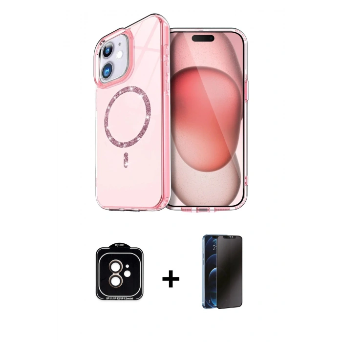 MARSİLYAN™- iPhone 11 Kılıf Kıvılcım Form Prime - Siyah 3D Antistatik Hayalet Cam Ekran Koruyucu + PVD Metal Kamera Lens - TU