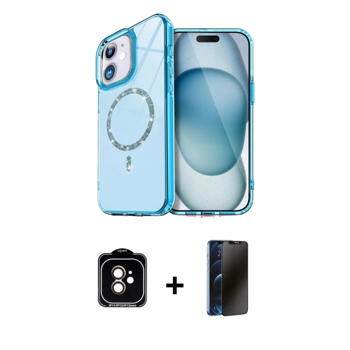 MARSİLYAN™- iPhone 11 Kılıf Kıvılcım Form Prime - Siyah 3D Antistatik Hayalet Cam Ekran Koruyucu + PVD Metal Kamera Lens - TU