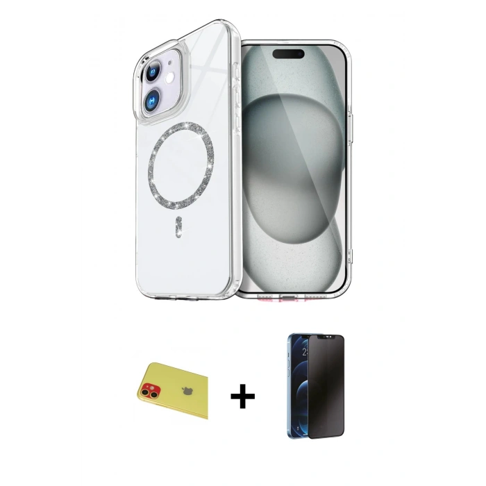 MARSİLYAN™- iPhone 11 Kılıf Kıvılcım Form Prime - Siyah 3D Antistatik Hayalet Cam Ekran Koruyucu + Rainbow Kamera Lens Koruma Cam - KI