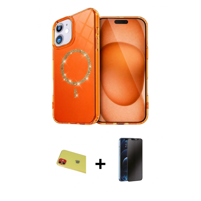 MARSİLYAN™- iPhone 11 Kılıf Kıvılcım Form Prime - Siyah 3D Antistatik Hayalet Cam Ekran Koruyucu + Rainbow Kamera Lens Koruma Cam - KI