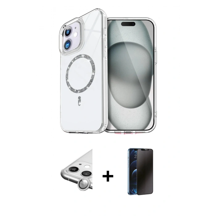 MARSİLYAN™- iPhone 11 Kılıf Kıvılcım Form Prime - Siyah 3D Antistatik Hayalet Cam Ekran Koruyucu + Raze Metal Kamera Lens - GS