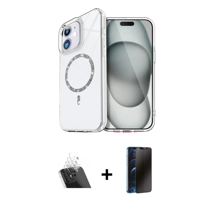 MARSİLYAN™- iPhone 11 Kılıf Kıvılcım Form Prime - Siyah 3D Antistatik Hayalet Cam Ekran Koruyucu + Kamera Lens Koruma Cam - SF