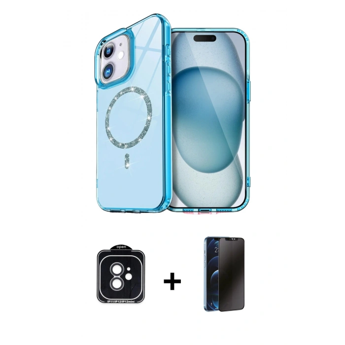 MARSİLYAN™- iPhone 11 Kılıf Kıvılcım Form Prime - Siyah 3D Antistatik Hayalet Cam Ekran Koruyucu + PVD Metal Kamera Lens - SH