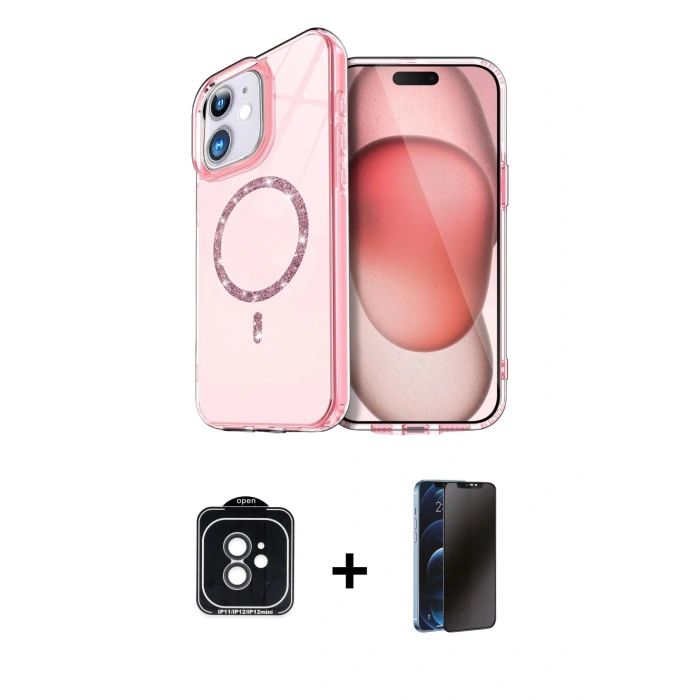 MARSİLYAN™- iPhone 11 Kılıf Kıvılcım Form Prime - Siyah 3D Antistatik Hayalet Cam Ekran Koruyucu + PVD Metal Kamera Lens - SH