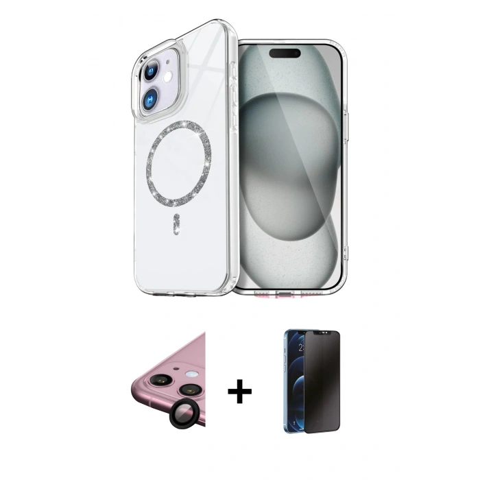 MARSİLYAN™- iPhone 11 Kılıf Kıvılcım Form Prime - Siyah 3D Antistatik Hayalet Cam Ekran Koruyucu + Raze Metal Kamera Lens - SH