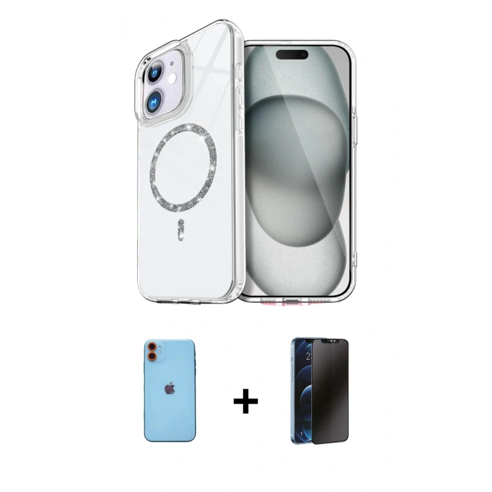 MARSİLYAN™- iPhone 11 Kılıf Kıvılcım Form Prime - Siyah 3D Antistatik Hayalet Cam Ekran Koruyucu + Neon Fosforlu Kamera Lens - TU