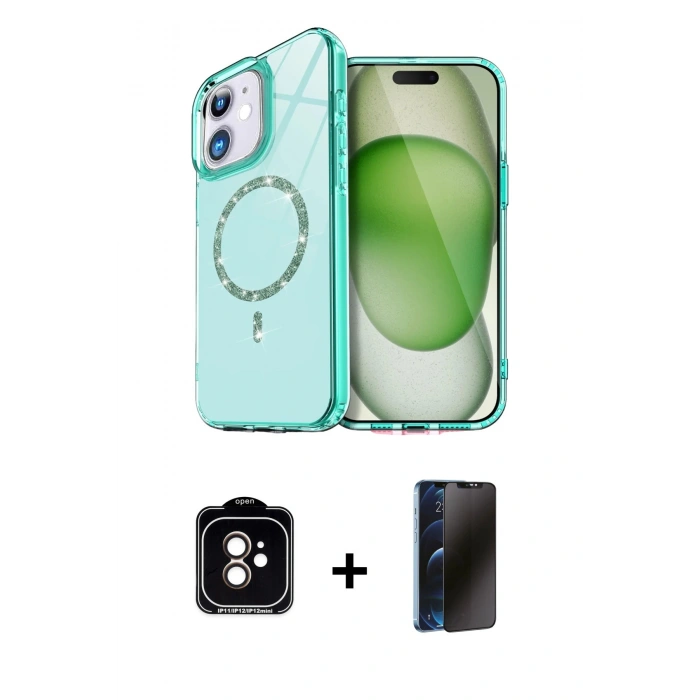 MARSİLYAN™- iPhone 11 Kılıf Kıvılcım Form Prime - Siyah 3D Antistatik Hayalet Cam Ekran Koruyucu + PVD Metal Kamera Lens - TU