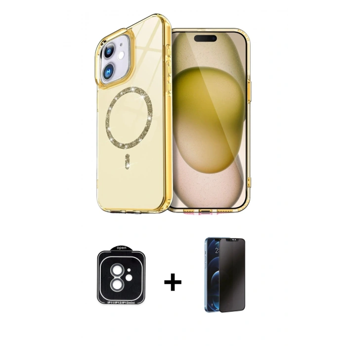 MARSİLYAN™- iPhone 11 Kılıf Kıvılcım Form Prime - Siyah 3D Antistatik Hayalet Cam Ekran Koruyucu + PVD Metal Kamera Lens - YL