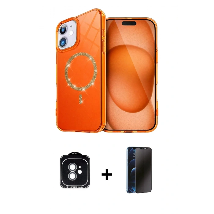 MARSİLYAN™- iPhone 11 Kılıf Kıvılcım Form Prime - Siyah 3D Antistatik Hayalet Cam Ekran Koruyucu + PVD Metal Kamera Lens - YL
