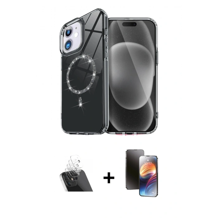 MARSİLYAN™- iPhone 11 Kılıf Kıvılcım Form Prime - Siyah 3D Antistatik Mat Seramik Nano Ekran Koruyucu + Kamera Lens Koruma Cam - SF