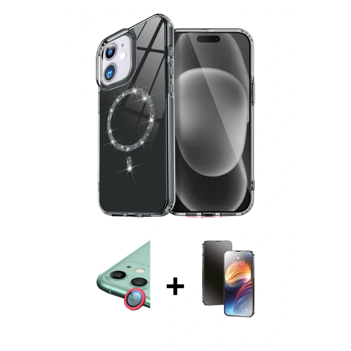 MARSİLYAN™- iPhone 11 Kılıf Kıvılcım Form Prime - Siyah 3D Antistatik Mat Seramik Nano Ekran Koruyucu + Raze Metal Kamera Lens - KI