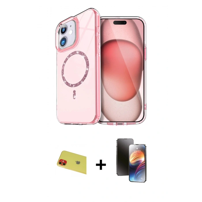 MARSİLYAN™- iPhone 11 Kılıf Kıvılcım Form Prime - Siyah 3D Antistatik Mat Seramik Nano Ekran Koruyucu + Rainbow Kamera Lens Koruma Cam - KI