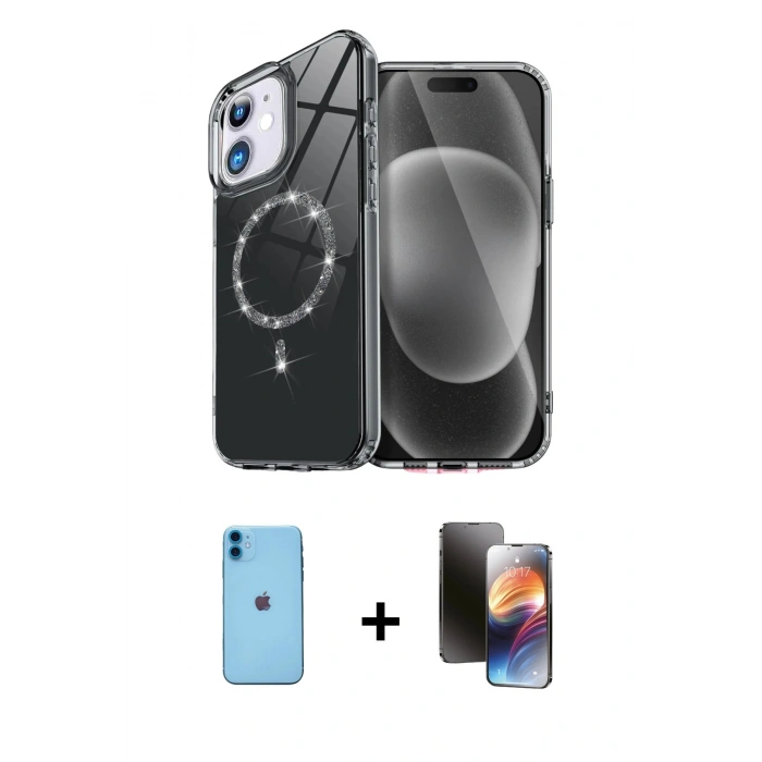 MARSİLYAN™- iPhone 11 Kılıf Kıvılcım Form Prime - Siyah 3D Antistatik Mat Seramik Nano Ekran Koruyucu + Neon Fosforlu Kamera Lens - MI
