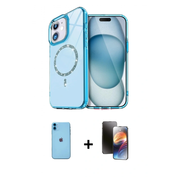 MARSİLYAN™- iPhone 11 Kılıf Kıvılcım Form Prime - Siyah 3D Antistatik Mat Seramik Nano Ekran Koruyucu + Neon Fosforlu Kamera Lens - MI