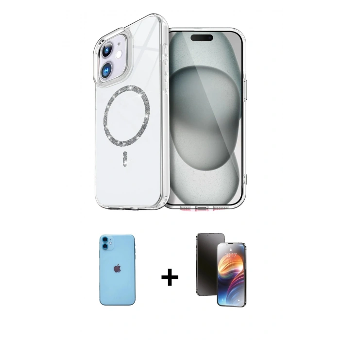 MARSİLYAN™- iPhone 11 Kılıf Kıvılcım Form Prime - Siyah 3D Antistatik Mat Seramik Nano Ekran Koruyucu + Neon Fosforlu Kamera Lens - MI