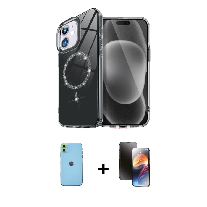 MARSİLYAN™- iPhone 11 Kılıf Kıvılcım Form Prime - Siyah 3D Antistatik Mat Seramik Nano Ekran Koruyucu + Neon Fosforlu Kamera Lens - YL