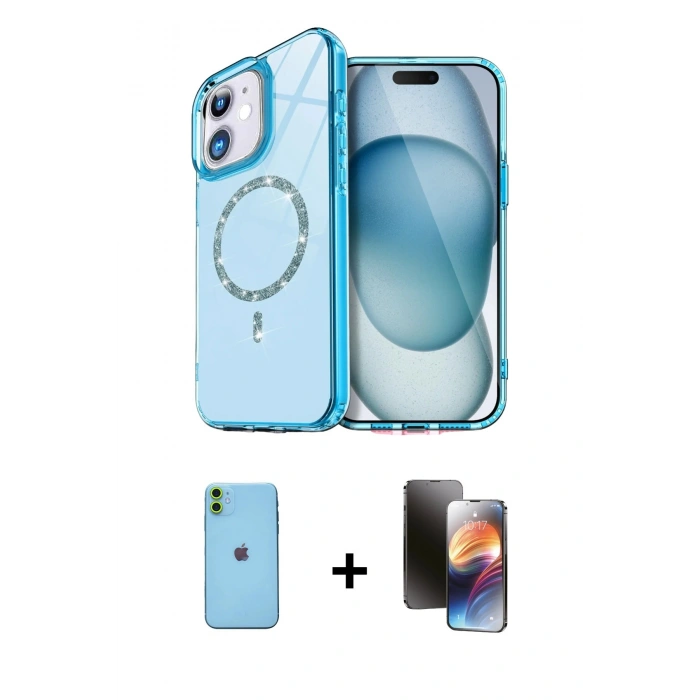 MARSİLYAN™- iPhone 11 Kılıf Kıvılcım Form Prime - Siyah 3D Antistatik Mat Seramik Nano Ekran Koruyucu + Neon Fosforlu Kamera Lens - YL
