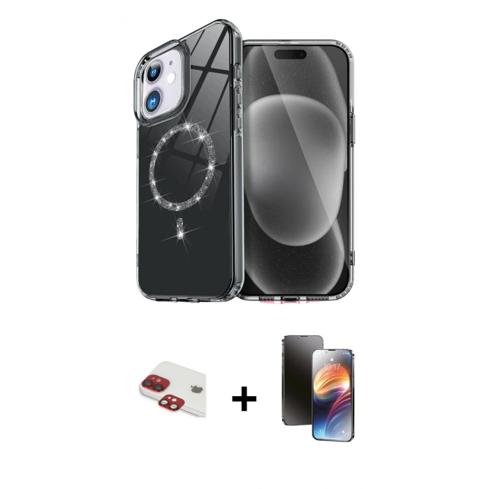 MARSİLYAN™- iPhone 11 Kılıf Kıvılcım Form Prime - Siyah 3D Antistatik Mat Seramik Nano Ekran Koruyucu + Pers Alüminyum Kamera Lens - KI
