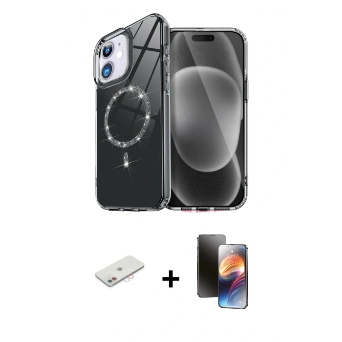 MARSİLYAN™- iPhone 11 Kılıf Kıvılcım Form Prime - Siyah 3D Antistatik Mat Seramik Nano Ekran Koruyucu + Renkli Kamera Lens Koruma Cam - PE