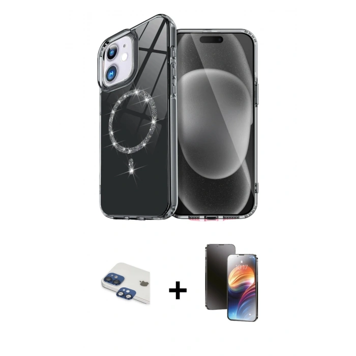 MARSİLYAN™- iPhone 11 Kılıf Kıvılcım Form Prime - Siyah 3D Antistatik Mat Seramik Nano Ekran Koruyucu + Pers Alüminyum Kamera Lens - LT