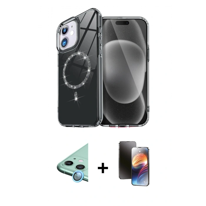 MARSİLYAN™- iPhone 11 Kılıf Kıvılcım Form Prime - Siyah 3D Antistatik Mat Seramik Nano Ekran Koruyucu + Raze Metal Kamera Lens - MI