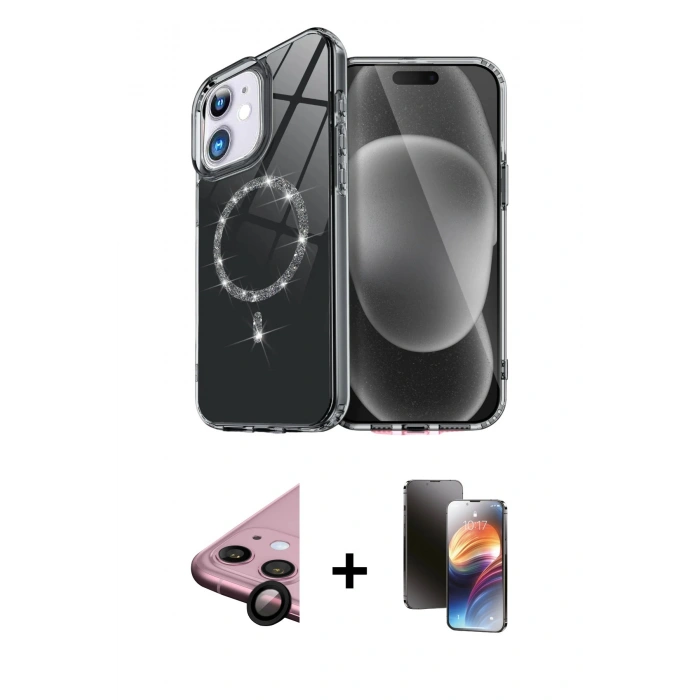 MARSİLYAN™- iPhone 11 Kılıf Kıvılcım Form Prime - Siyah 3D Antistatik Mat Seramik Nano Ekran Koruyucu + Siyah Raze Metal Kamera Lens