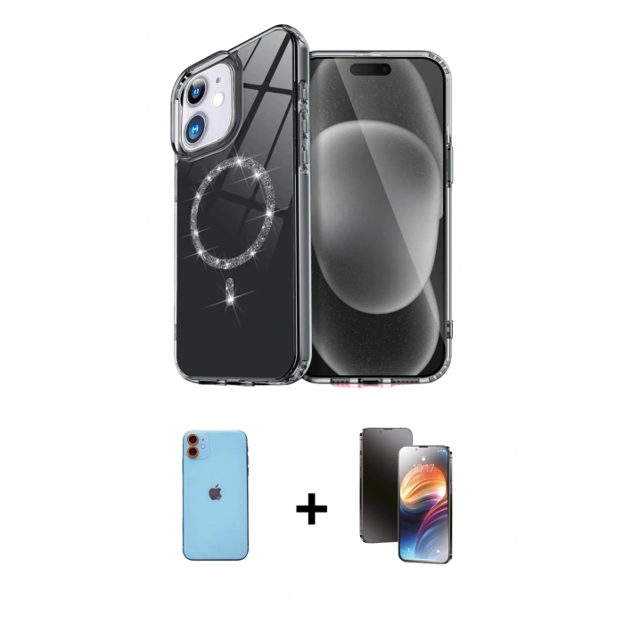 MARSİLYAN™- iPhone 11 Kılıf Kıvılcım Form Prime - Siyah 3D Antistatik Mat Seramik Nano Ekran Koruyucu + Neon Fosforlu Kamera Lens - TU