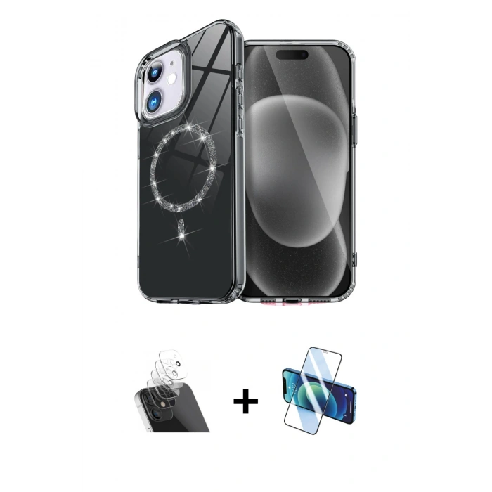 MARSİLYAN™- iPhone 11 Kılıf Kıvılcım Form Prime - Siyah 3D Antistatik Seramik Nano Ekran Koruyucu + Kamera Lens Koruma Cam - SF